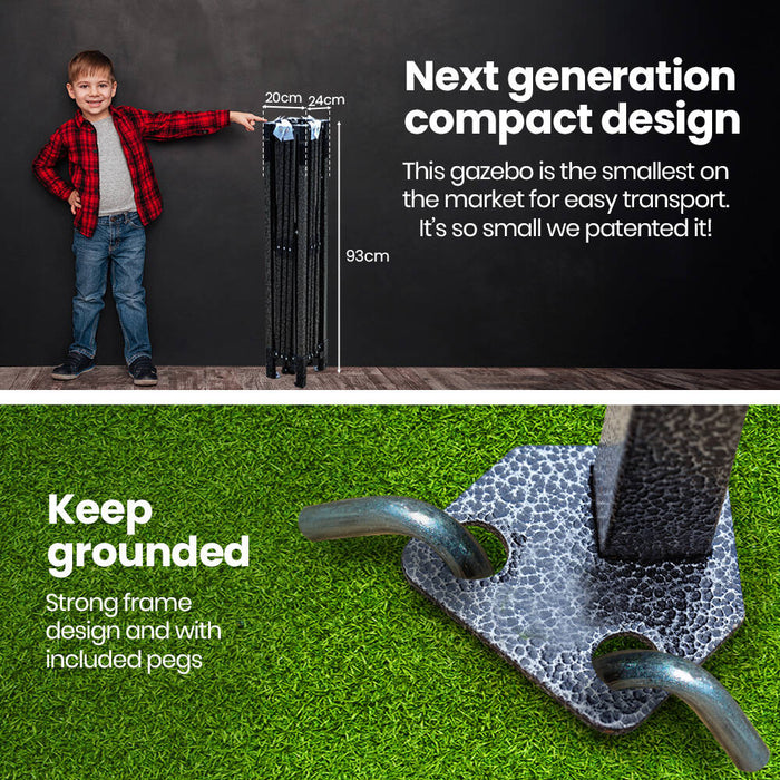 3.6X2.2M Ultra Compact Folding Gazebo Carry Bag Portable Outdoor Popup Marquee For Camping Beach Black