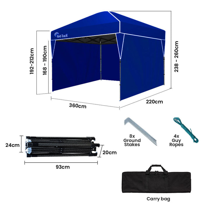 3.6X2.2M Ultra Compact Folding Gazebo Walls Carry Bag Portable Outdoor Popup Marquee For Camping Beach Navy Blue