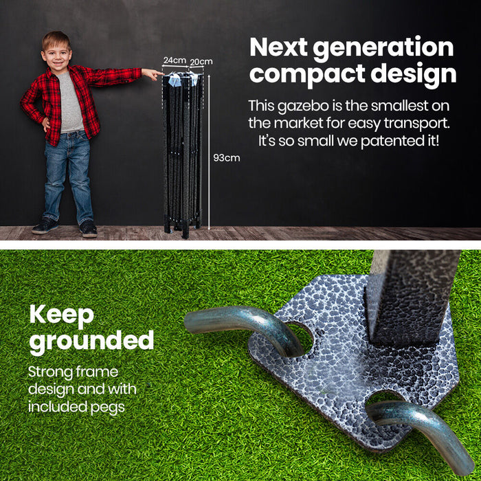 3.6X2.2M Ultra Compact Folding Gazebo Walls Carry Bag Portable Outdoor Popup Marquee For Camping Beach Navy Blue