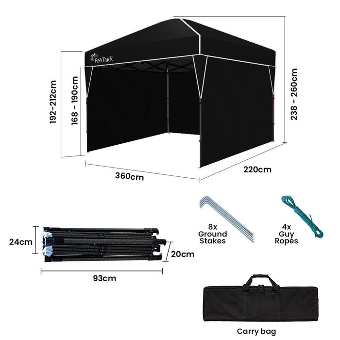 3.6X2.2M Ultra Compact Folding Gazebo Walls Carry Bag Portable Outdoor Popup Marquee For Camping Beach Black