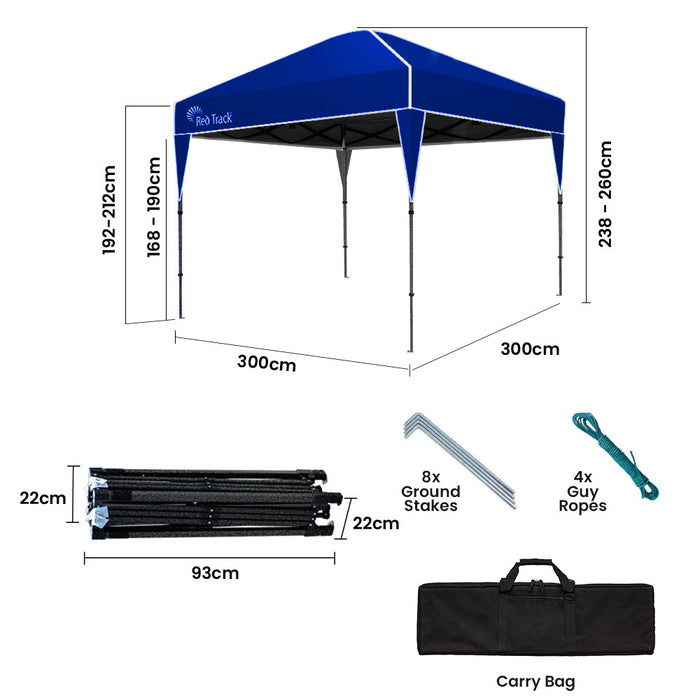 3X3M Ultra Compact Folding Gazebo Carry Bag Portable Outdoor Popup Marquee For Camping Beach Navy Blue