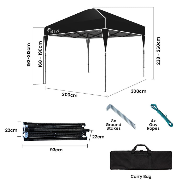 3X3M Ultra Compact Folding Gazebo Carry Bag Portable Outdoor Popup Marquee For Camping Beach Black
