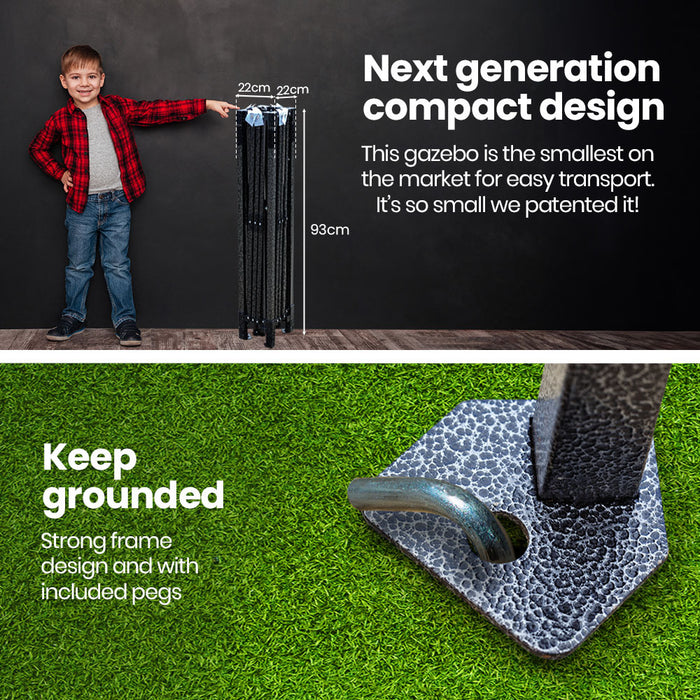 3X3M Ultra Compact Folding Gazebo Carry Bag Portable Outdoor Popup Marquee For Camping Beach Black