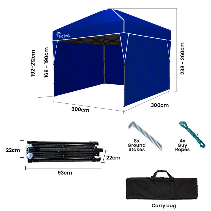 3X3M Ultra Compact Folding Gazebo Walls Carry Bag Portable Outdoor Popup Marquee For Camping Beach Navy Blue