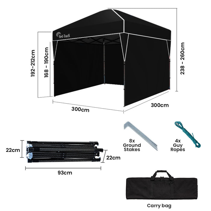 3X3M Ultra Compact Folding Gazebo Walls Carry Bag Portable Outdoor Popup Marquee For Camping Beach Black