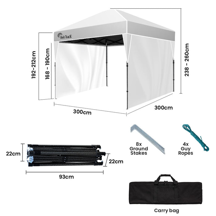3X3M Ultra Compact Folding Gazebo Walls Carry Bag Portable Outdoor Popup Marquee For Camping Beach White