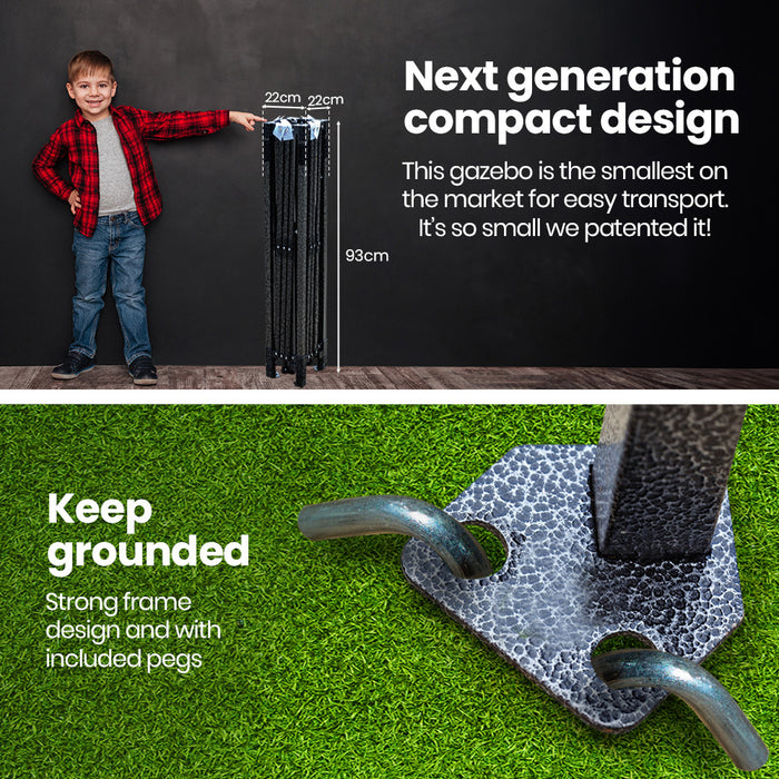 3X3M Ultra Compact Folding Gazebo Walls Carry Bag Portable Outdoor Popup Marquee For Camping Beach White