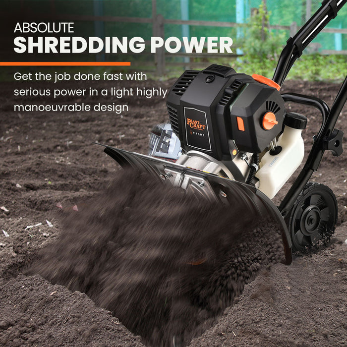 46Cc Garden Cultivator Tiller Handheld 15" Inch Petrol 4-Stroke Titan 9
