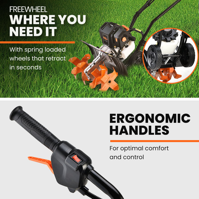 46Cc Garden Cultivator Tiller Handheld 15" Inch Petrol 4-Stroke Titan 9