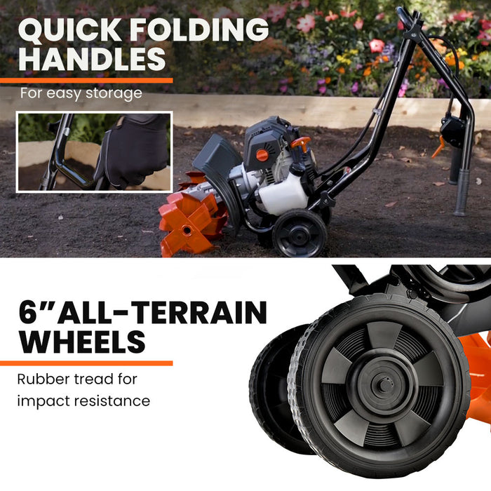 46Cc Garden Cultivator Tiller Handheld 15" Inch Petrol 4-Stroke Titan 9