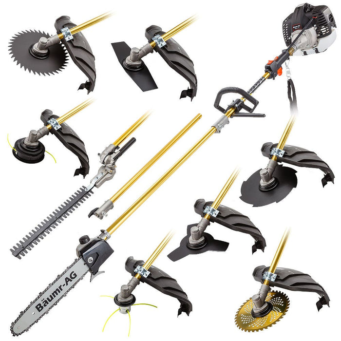 65Cc 9In1 Long Reach Garden Multi-Tool Pole Saw Hedge & Line Trimmer Brush Cutter 12 Inch Tree Trimming Pruning Chainsaw Bar 2 Extension Shafts