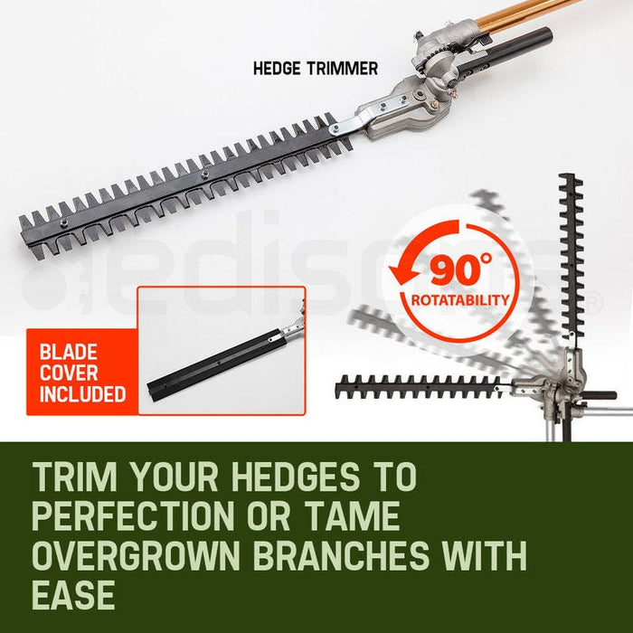 65Cc 9In1 Long Reach Garden Multi-Tool Pole Saw Hedge & Line Trimmer Brush Cutter 12 Inch Tree Trimming Pruning Chainsaw Bar 2 Extension Shafts