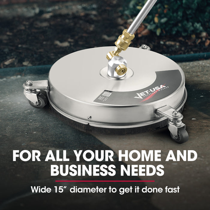 15" Stainless Steel Pressure Washer Surface Cleaner 1 / 4" Fitting For Concrete Driveway Patio Floor