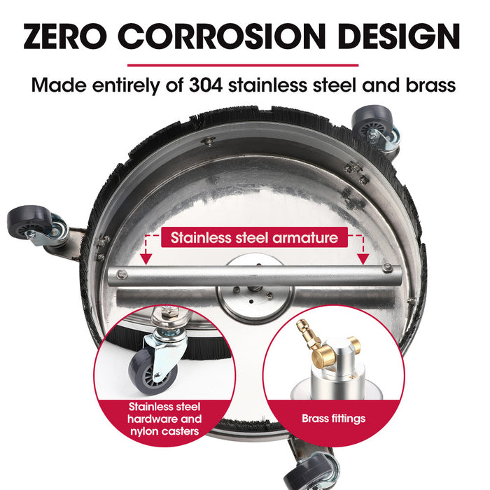 15" Stainless Steel Pressure Washer Surface Cleaner 1 / 4" Fitting For Concrete Driveway Patio Floor
