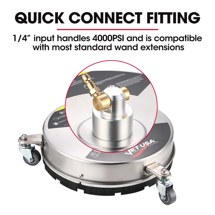 15" Stainless Steel Pressure Washer Surface Cleaner 1 / 4" Fitting For Concrete Driveway Patio Floor