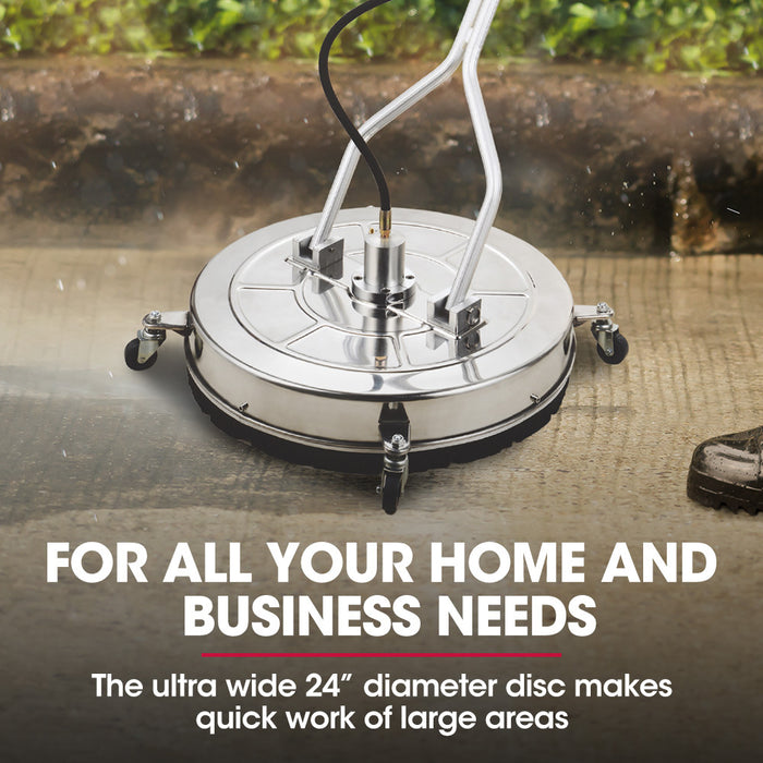 24" Stainless Steel Pressure Washer Surface Cleaner 3 / 8" Fitting With Yoke Handlebar For Concrete Driveway Patio Floor