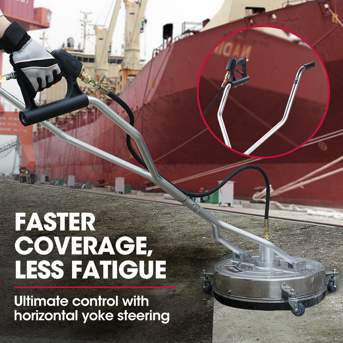 24" Stainless Steel Pressure Washer Surface Cleaner 3 / 8" Fitting With Yoke Handlebar For Concrete Driveway Patio Floor