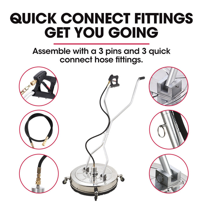 24" Stainless Steel Pressure Washer Surface Cleaner 3 / 8" Fitting With Yoke Handlebar For Concrete Driveway Patio Floor