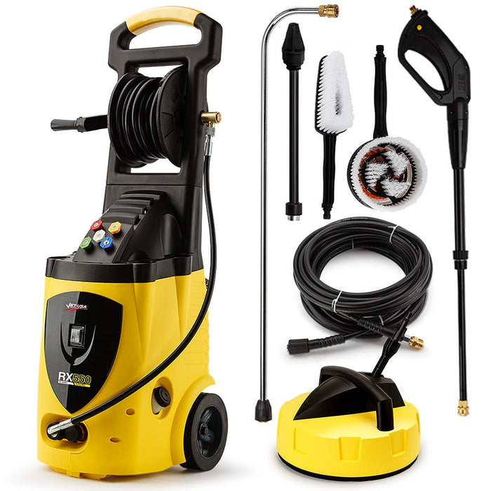 Rx550 Electric High Pressure Washer 3500Psi Ultimate Pack 5 Nozzles Spin & Wheel Brush Deck Cleaner Turbo Head Angled Lance 30M Hose Reach