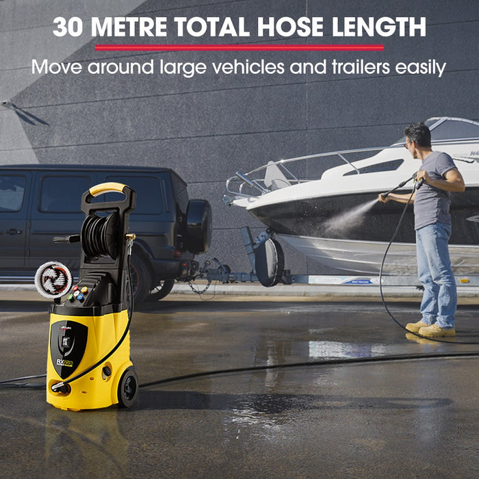 Rx550 Electric High Pressure Washer 3500Psi Ultimate Pack 5 Nozzles Spin & Wheel Brush Deck Cleaner Turbo Head Angled Lance 30M Hose Reach