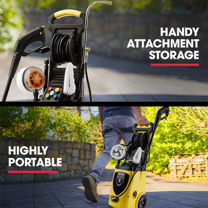 Rx550 Electric High Pressure Washer 3500Psi Ultimate Pack 5 Nozzles Spin & Wheel Brush Deck Cleaner Turbo Head Angled Lance 30M Hose Reach