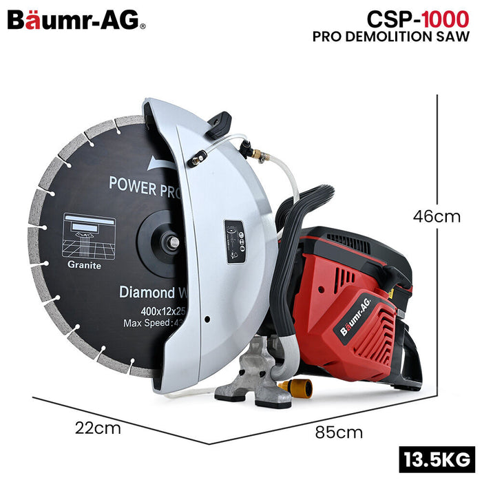 400Mm Professional Concrete Demolition Saw 94Cc 2-Stroke Wet And Dry Demo Cutting 16 Inch Diamond Blade Anti-Vibration System