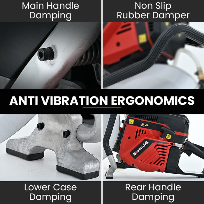 400Mm Professional Concrete Demolition Saw 94Cc 2-Stroke Wet And Dry Demo Cutting 16 Inch Diamond Blade Anti-Vibration System