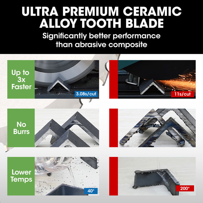 2400W 355Mm 14" Metal Cut Off Cold Saw Premium Low Spark Ceramic Alloy Tooth Blade Measurement Scale Soft Start 45 Degree Mitre Chop Cutting