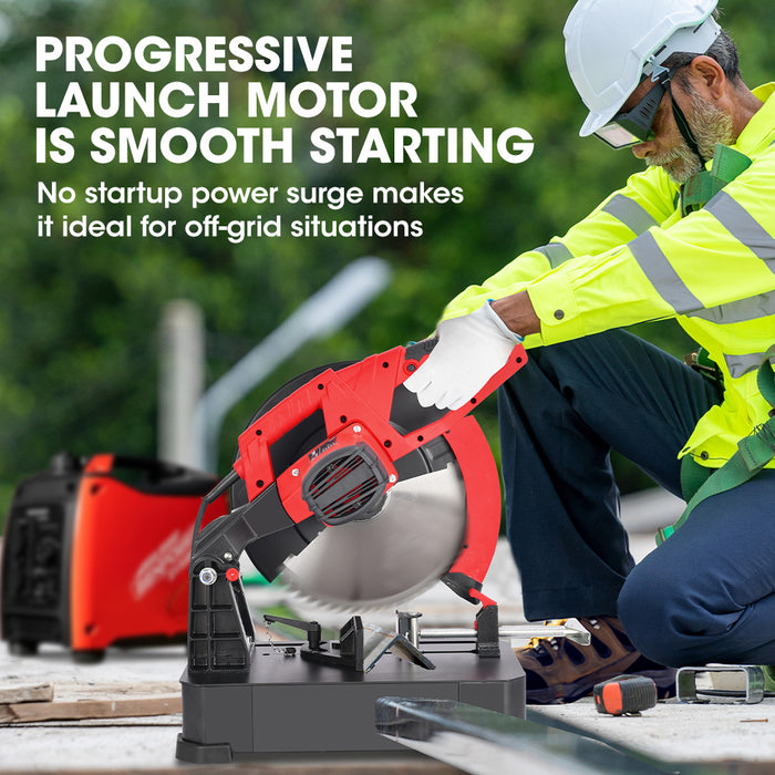 2400W 355Mm 14" Metal Cut Off Cold Saw Premium Low Spark Ceramic Alloy Tooth Blade Measurement Scale Soft Start 45 Degree Mitre Chop Cutting