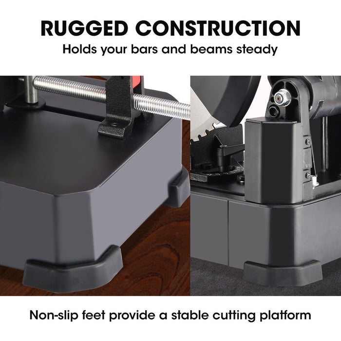 2400W 355Mm 14" Metal Cut Off Cold Saw Premium Low Spark Ceramic Alloy Tooth Blade Measurement Scale Soft Start 45 Degree Mitre Chop Cutting