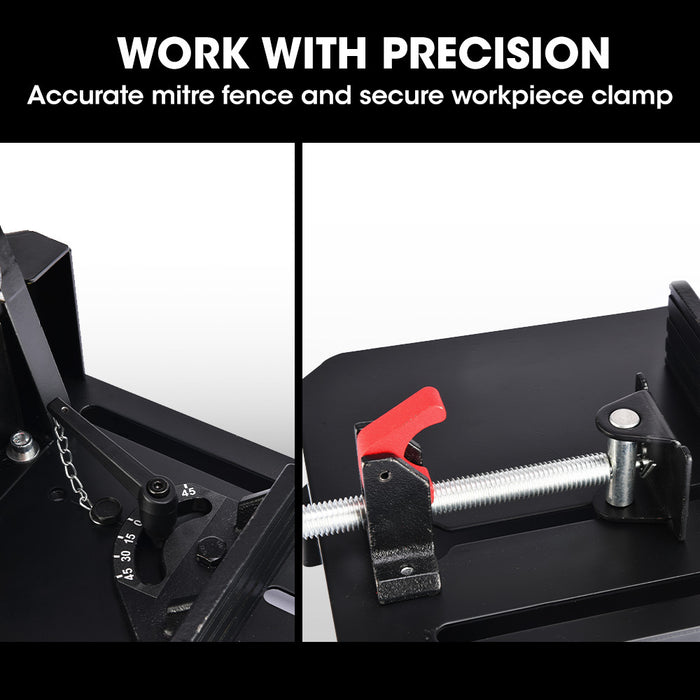 2400W 355Mm 14" Metal Cut Off Cold Saw Premium Low Spark Ceramic Alloy Tooth Blade Measurement Scale Soft Start 45 Degree Mitre Chop Cutting