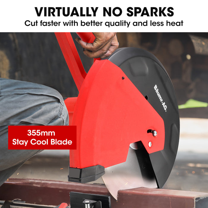2400W 355Mm 14" Metal Cut Off Cold Saw Premium Low Spark Ceramic Alloy Tooth Blade Measurement Scale Soft Start 45 Degree Mitre Chop Cutting