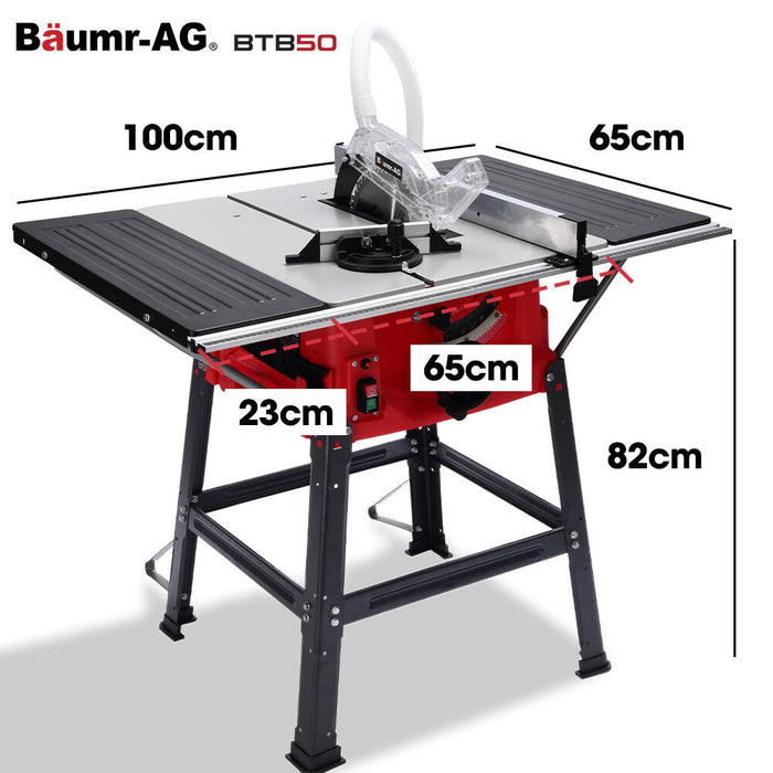 2000W 255Mm 10" Compound Table Saw With Stand Expandable Worktop Vacuum Port 45 Degree Bevel + / - 45 Degree Mitre Anti-Tip