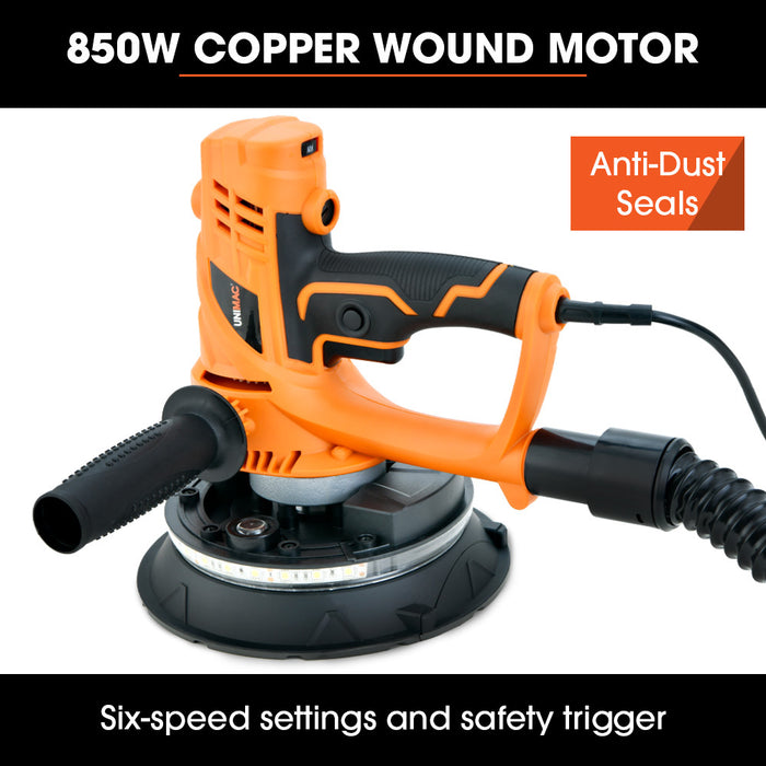 180Mm 850W Handheld Drywall Sander Electric Dry Wall Sanding Machine With Automatic Vacuum System Led Worklight 6X Sanding Discs