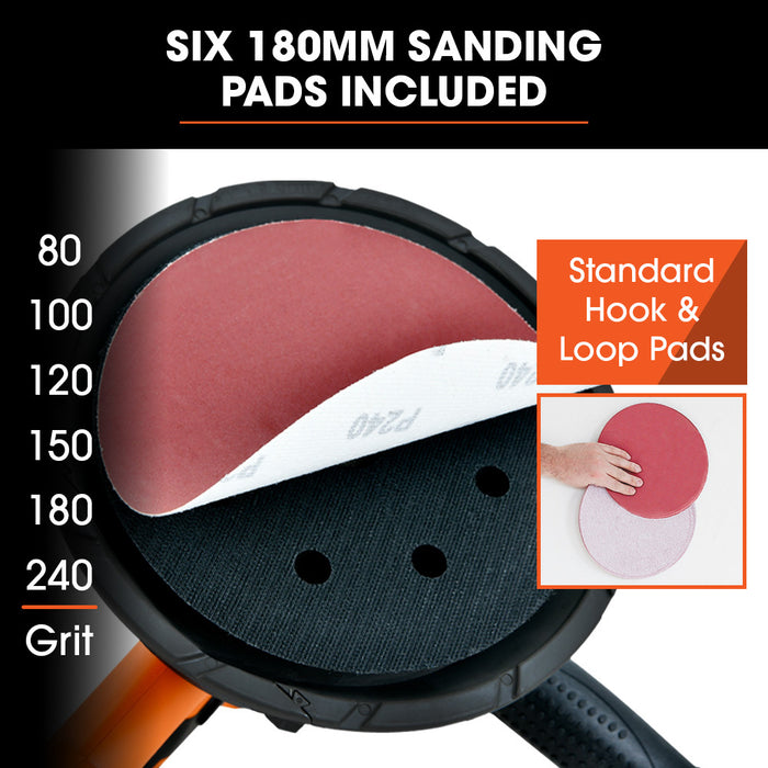 180Mm 850W Handheld Drywall Sander Electric Dry Wall Sanding Machine With Automatic Vacuum System Led Worklight 6X Sanding Discs