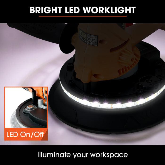 180Mm 850W Handheld Drywall Sander Electric Dry Wall Sanding Machine With Automatic Vacuum System Led Worklight 6X Sanding Discs