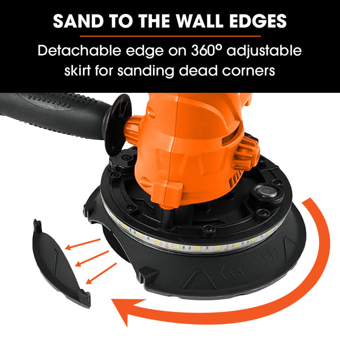 180Mm 850W Handheld Drywall Sander Electric Dry Wall Sanding Machine With Automatic Vacuum System Led Worklight 6X Sanding Discs