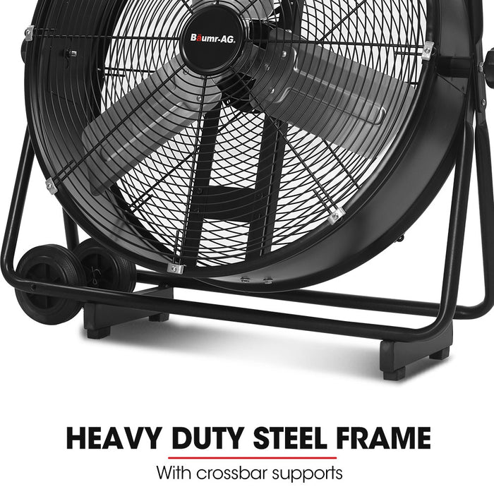 24 Inch 610Mm 260W Industrial Mobile Floor Drum Fan Tilting Large Commercial Heavy-Duty Frame Eess Certified