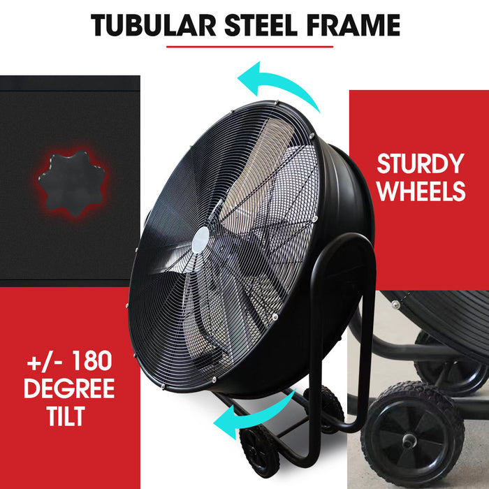 36 Inch 914Mm Industrial Mobile Floor Drum Fan 290W Brushless Motor Tilting Large Commercial Heavy-Duty Frame Eess Certified