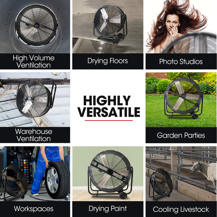 36 Inch 914Mm Industrial Mobile Floor Drum Fan 290W Brushless Motor Tilting Large Commercial Heavy-Duty Frame Eess Certified