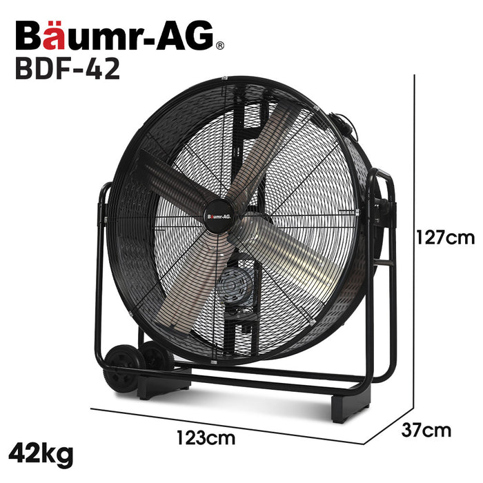 42 Inch 1067Mm 660W Industrial Mobile Floor Drum Fan Belt Drive Tilting Large Commercial Heavy-Duty Frame Eess Certified