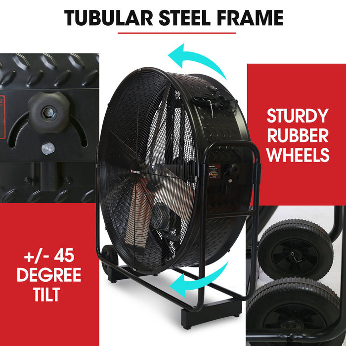 42 Inch 1067Mm 660W Industrial Mobile Floor Drum Fan Belt Drive Tilting Large Commercial Heavy-Duty Frame Eess Certified