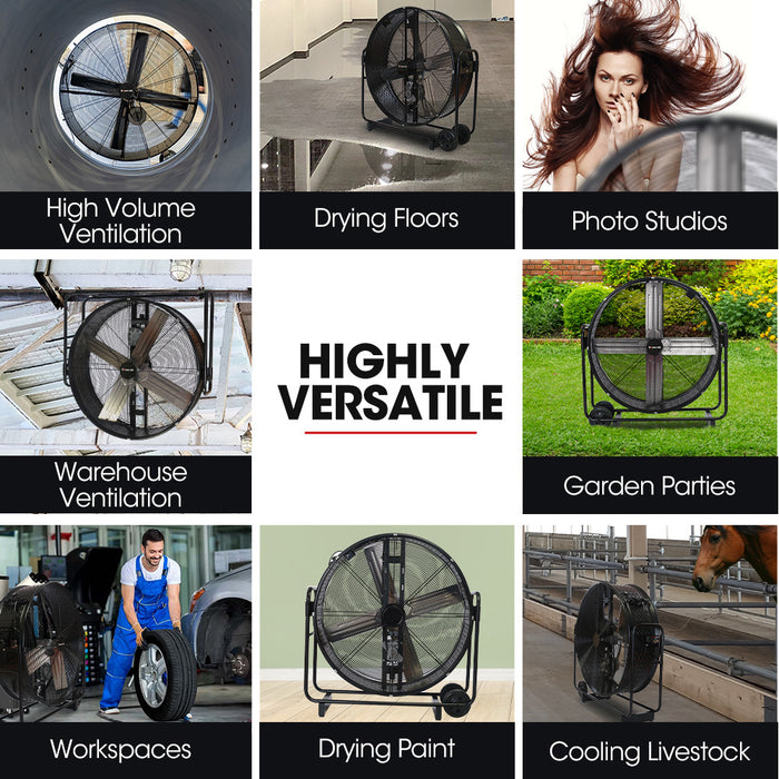 42 Inch 1067Mm 660W Industrial Mobile Floor Drum Fan Belt Drive Tilting Large Commercial Heavy-Duty Frame Eess Certified