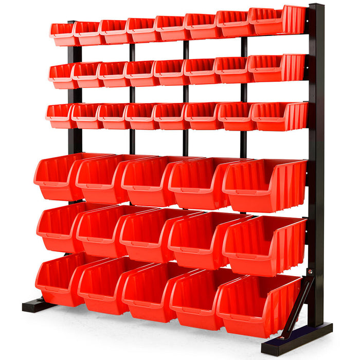 39 Parts Bin Rack Storage System Floor Mount - Red