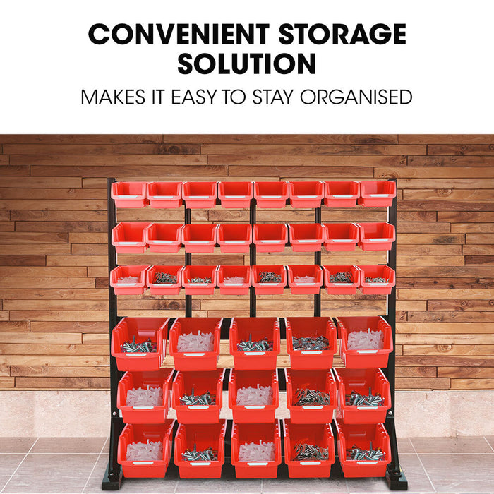 39 Parts Bin Rack Storage System Floor Mount - Red
