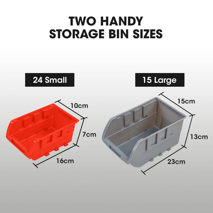 39 Parts Bin Rack Storage System Floor Mount - Red