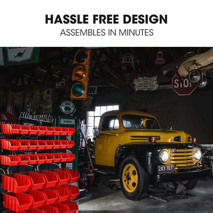 39 Parts Bin Rack Storage System Floor Mount - Red