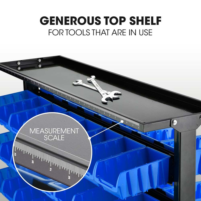 94 Parts Bin Rack Storage System Mobile Double-Sided - Blue