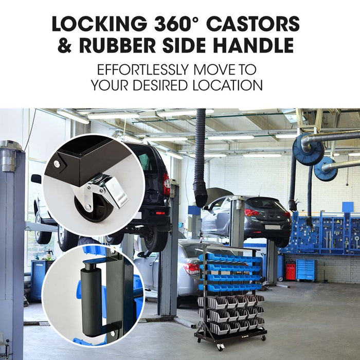 94 Parts Bin Rack Storage System Mobile Double-Sided - Blue