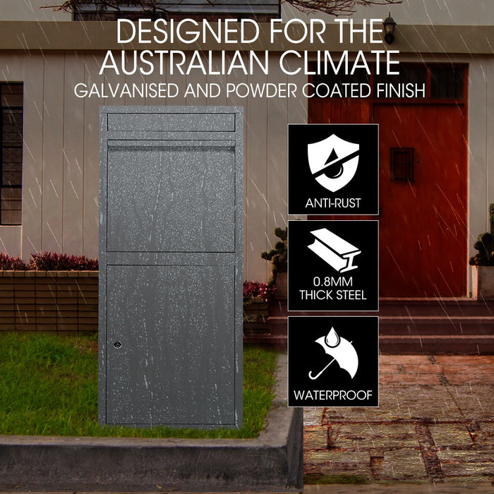 Freestanding Parcel Post Box Letterbox Letter Slot Woodland Grey